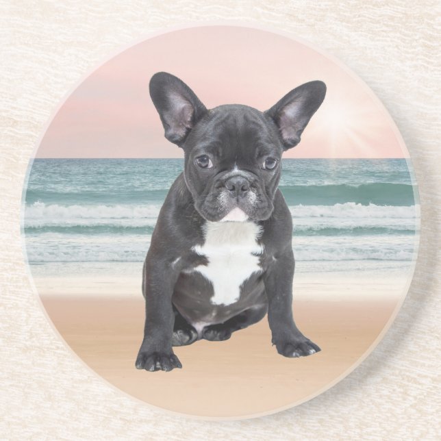 Cute French Bulldog Beach Sun Water Coaster (Front)
