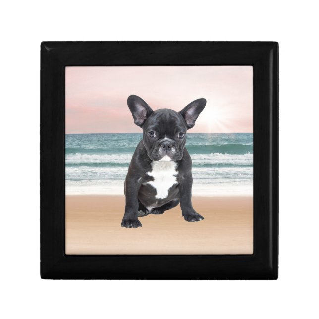 Cute French Bulldog Beach Sun Water Jewelry Box (Front)