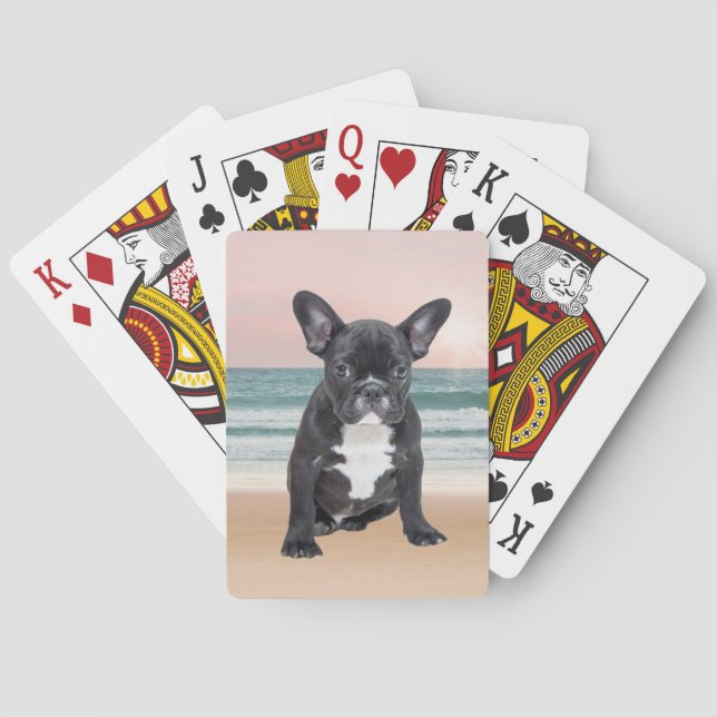 Cute French Bulldog Beach Sun Water Poker Cards (Back)