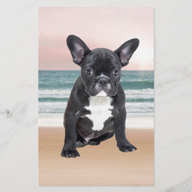 Cute French Bulldog Beach Sun Water Stationery (Front)