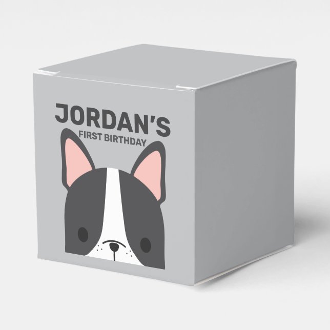 Cute French Bulldog Birthday Favor Boxes (Front Side)