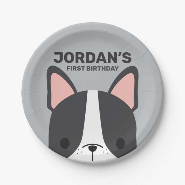 Cute French Bulldog Birthday Paper Plates (Front)