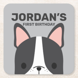 Cute French Bulldog Birthday Square Paper Coaster