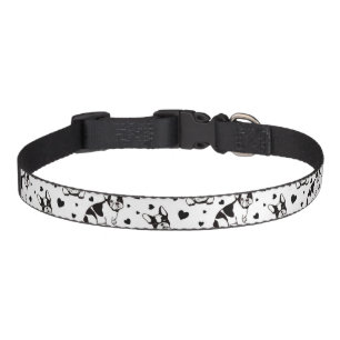 Cute French Bulldog Black and White Hearts Pattern Pet Collar