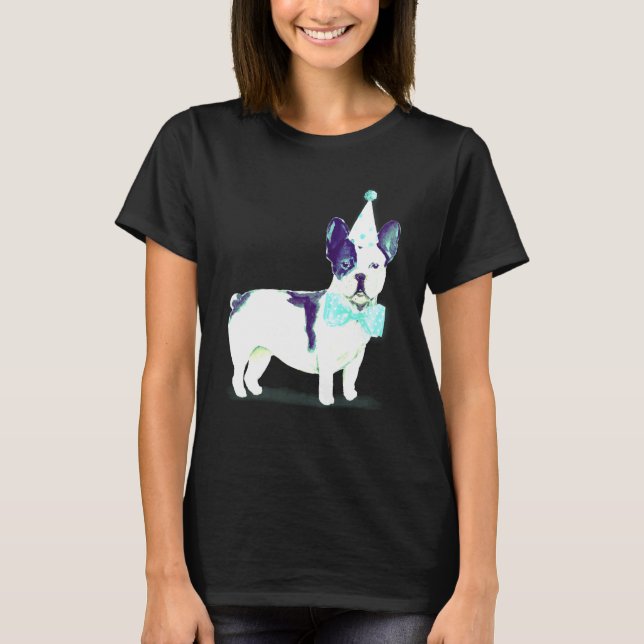 Cute French Bulldog Black And White Pup Birthday C T-Shirt (Front)