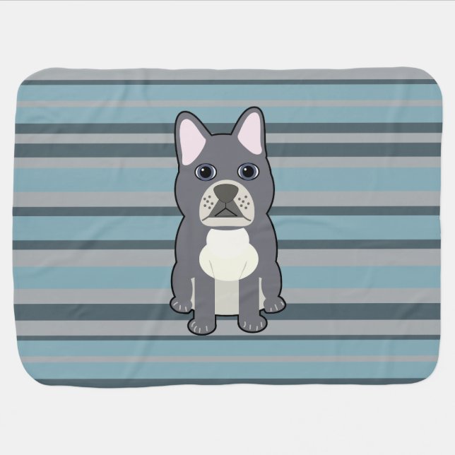 Cute French Bulldog Blue Striped Baby Blanket (Horizontal)