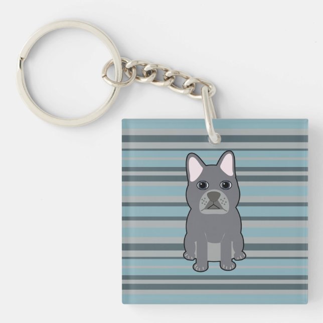 Cute French Bulldog Blue Striped Keychain (Front)