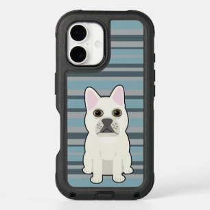 Cute French Bulldog Blue Striped iPhone 16 Case