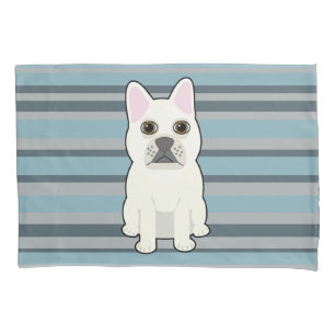 Cute French Bulldog Blue Striped Pillow Case