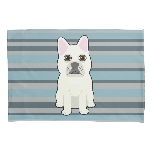 Cute French Bulldog Blue Striped Pillow Case (Front)