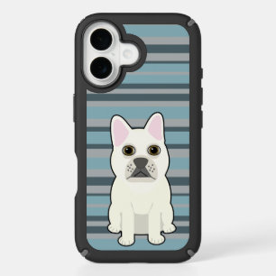 Cute French Bulldog Blue Striped iPhone 16 Case
