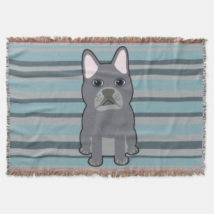 Cute French Bulldog Blue Striped Throw Blanket