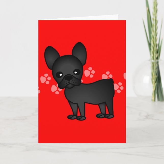 Cute French Bulldog Cartoon Black Card (Front)