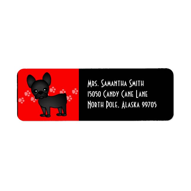 Cute French Bulldog Cartoon Black Label (Front)