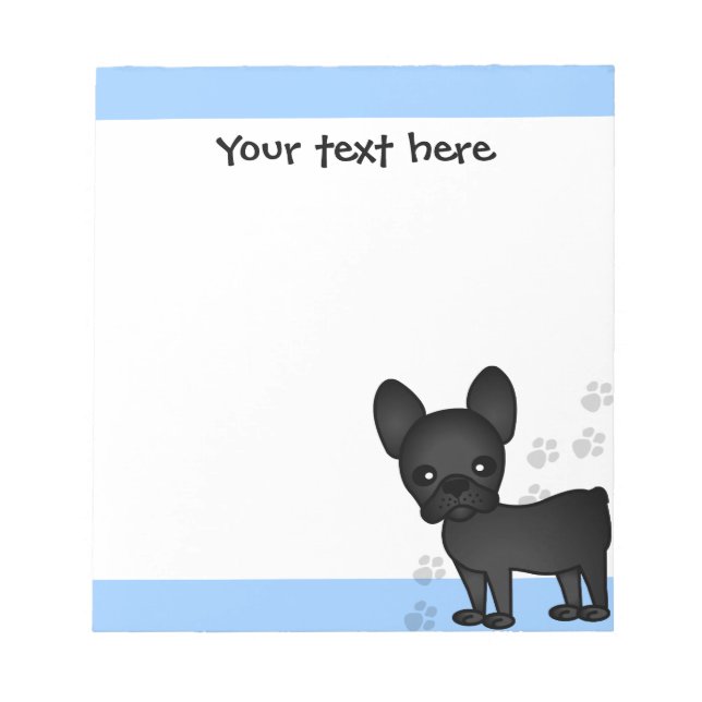 Cute French Bulldog Cartoon Black Notepad (Front)