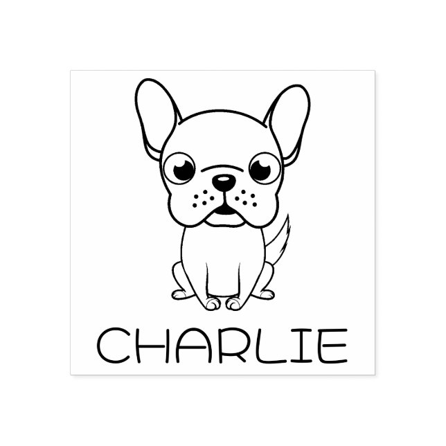 Cute French Bulldog Cartoon Wooden Art Rubber Stamp (Imprint)