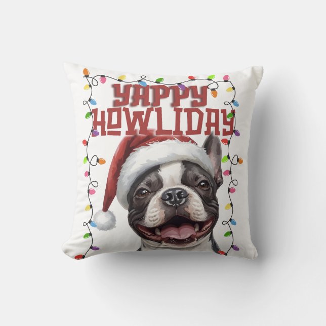 Cute French Bulldog Christmas Lights  Throw Pillow (Front)