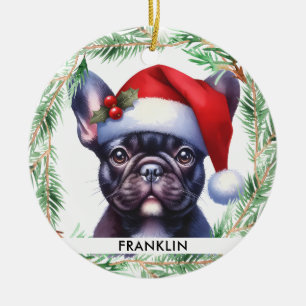Cute French Bulldog Christmas Personalized Pet Dog Ceramic Ornament