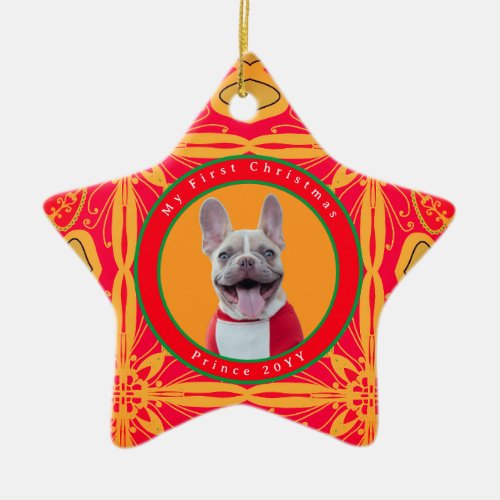 Cute French Bulldog Christmas Star Ceramic Ornament