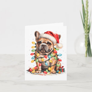 Cute French Bulldog Christmas Tree Santa Xmas Ligh Card