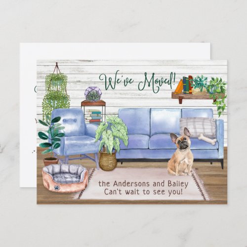 Cute French Bulldog Cozy New Home Moving         Announcement Postcard