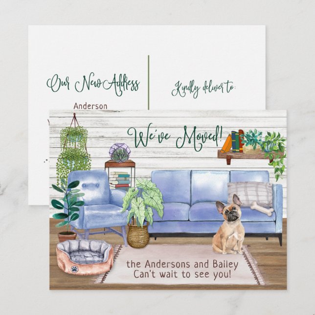 Cute French Bulldog Cozy New Home Moving         Announcement Postcard (Front/Back)