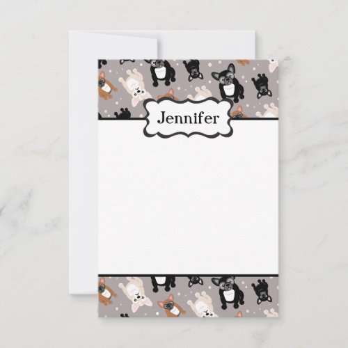 Cute French Bulldog Customize with Your Name Note Card