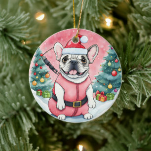 Cute French Bulldog Dog Christmas Ceramic Ornament