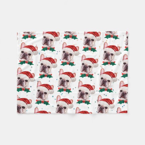 Cute French Bulldog Dog Christmas Pattern Fleece Blanket