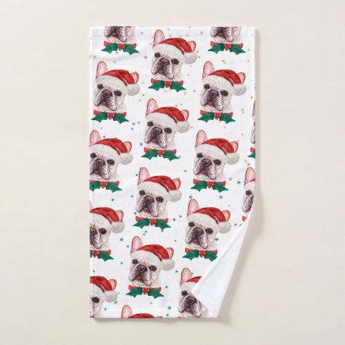 Cute French Bulldog Dog Christmas Pattern Hand Towel