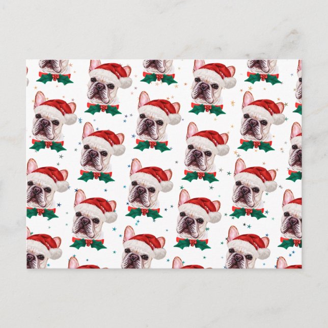 Cute French Bulldog Dog Christmas Pattern Holiday Postcard (Front)