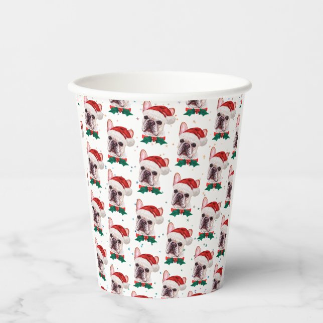 Cute French Bulldog Dog Christmas Pattern Paper Cups (Front)