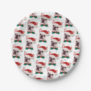 Cute French Bulldog Dog Christmas Pattern Paper Plates