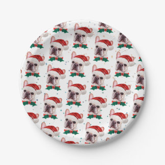 Cute French Bulldog Dog Christmas Pattern Paper Plates