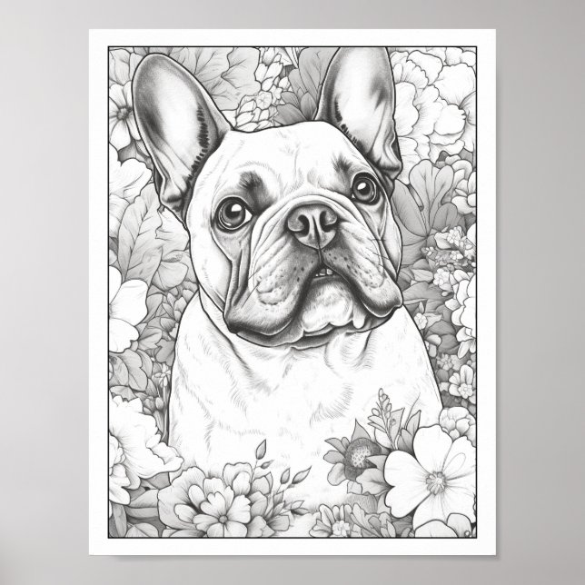 Cute French Bulldog Dog Coloring Poster (Front)