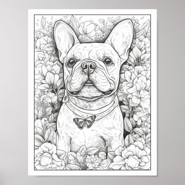 Cute French Bulldog Dog Coloring Poster (Front)