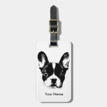 Cute French Bulldog Dog Face Custom Name Luggage Tag