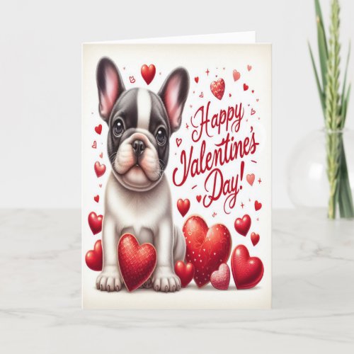 Cute French Bulldog Dog Happy Valentines Day Holiday Card