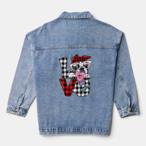 Cute French Bulldog Dog Lover Heart Plaid Valentin Denim Jacket