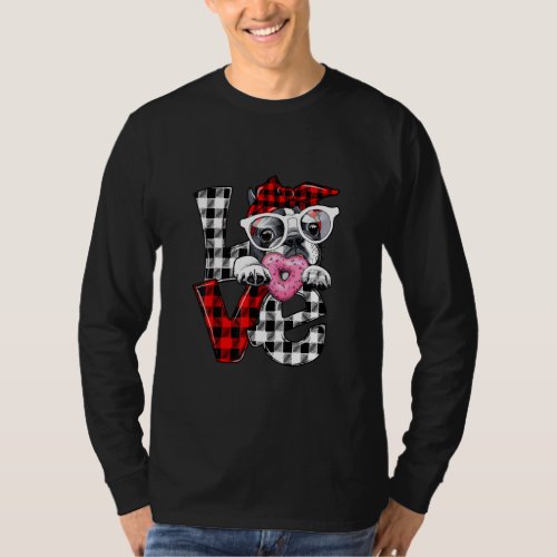 Cute French Bulldog Dog Lover Heart Plaid Valentin T_Shirt