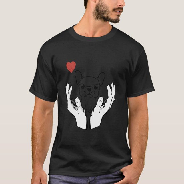 Cute French Bulldog Dog Pet Love Heart Puppy Funny T-Shirt (Front)