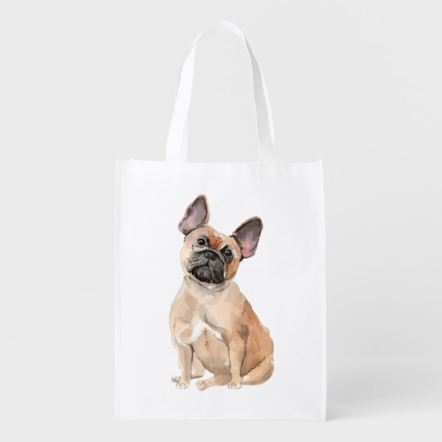 Cute French bulldog dog watercolors illustration Grocery Bag (Front)