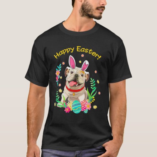 Cute French Bulldog Easter Bunny Ears Graphic T_Shirt