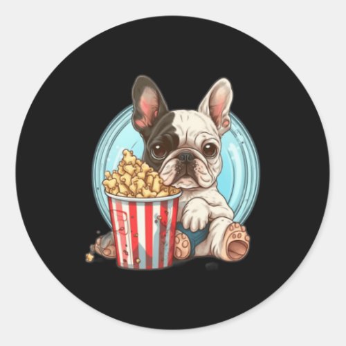 Cute French Bulldog Eating Popcorn  Classic Round Sticker