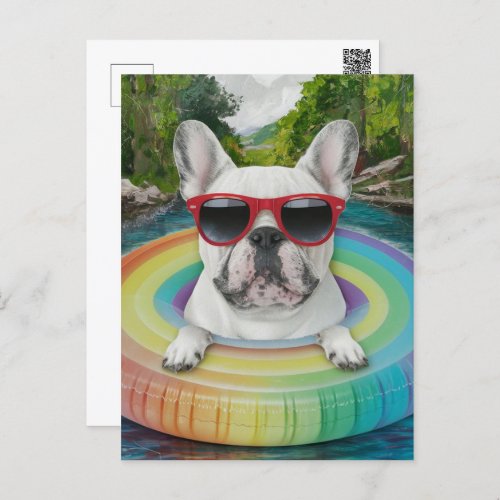 Cute French Bulldog Enjoys a Float Trip Postcard