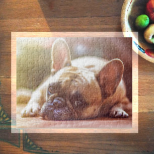 Cute French Bulldog Face, Lying Down Jigsaw Puzzle