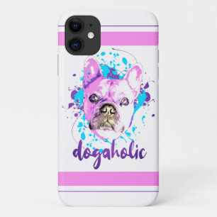 Cute French Bulldog Face Pink Blue Dogaholic iPhone 11 Case