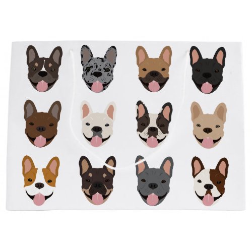 Cute French Bulldog Faces Pattern Large Gift Bag