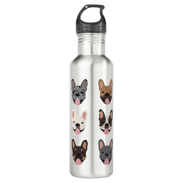 Cute French Bulldog Faces Pattern Stainless Steel Water Bottle (Front)
