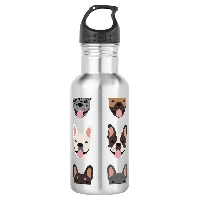 Cute French Bulldog Faces Pattern Stainless Steel Water Bottle (Front)